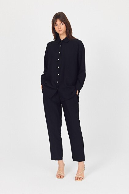 Crna Tkano košulja i pantalone, dupli set 4607A