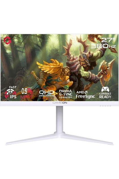شاشة ألعاب GOAP27QHD380IPS مقاس 27 بوصة، بدقة 2560x1440 بكسل، ودقة 2K QHD، وتقنية IPS، وتردد 380 هرتز، ووقت استجابة 0.5 مللي ثانية، ومنفذ HDMI 2.1، وPS5، باللون الأبيض