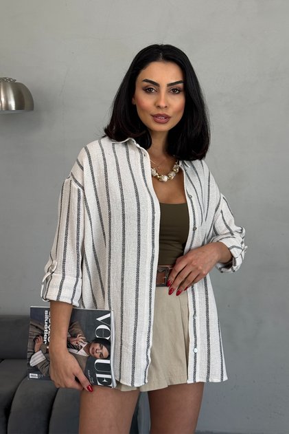 Stone Striped Knitted Linen Shirt