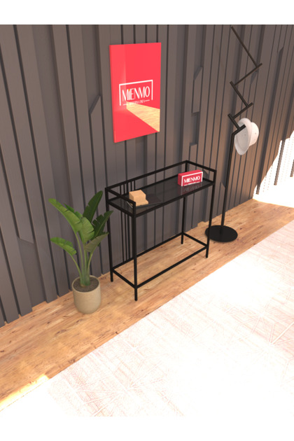 Asel Dresuar Kahve Köşesi Konsol 80 cm Siyah Metal Füme Cam Modern Antre Hol & Dekoratif Konsol