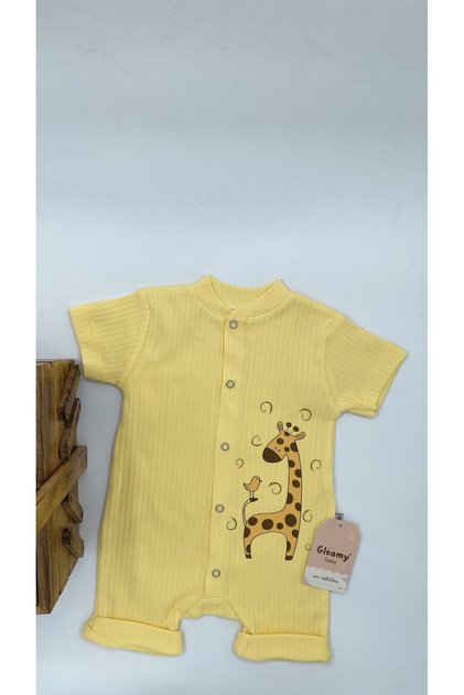 Bebe Kids Giraffe Pattern Short Sleeve Shorts Jumpsuit (Zibin) 100% Cotton