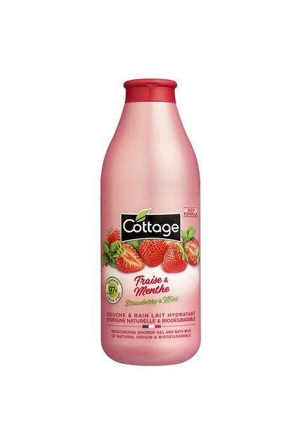 Gel de dus & Lapte de baie Capsuni & Menta, Cottage, 750 ml