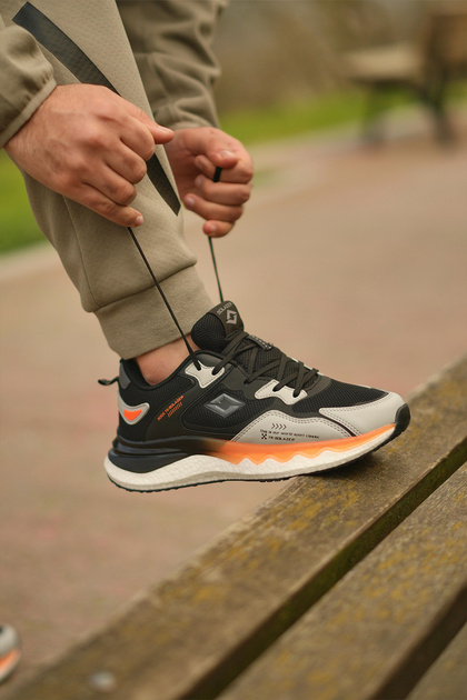 SOLAZER Erkek Siyah Turuncu Sneaker Günlük Spor Ayakkabı 042