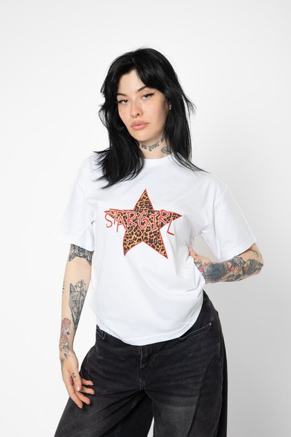 Starz Girl Printed Relaxed Fit White Women's Tshirt