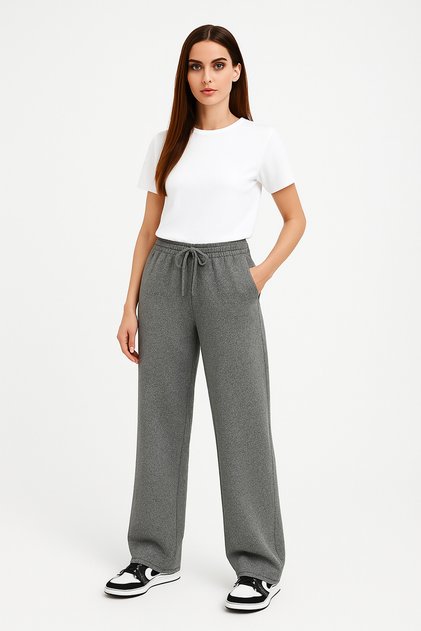 Women's Baggy Wide Cut, Sports Sweatpants Style Oversize Loose Wide Leg Pants (Pike Fabric)
