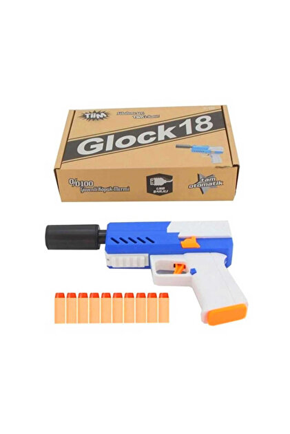 TİİM GLOCK 18 SÜNGER TABANCASI D2 TAM OTOMATİK SUSTURUCULU ŞARJLI MAVİ 3+(1 ADET FİYATIDIR)
