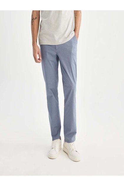 H6302 بنطال تشينو كتان بقصة ضيقة للرجال - هيريدوت - أزرق فاتح - ST01615-Light Blue-36