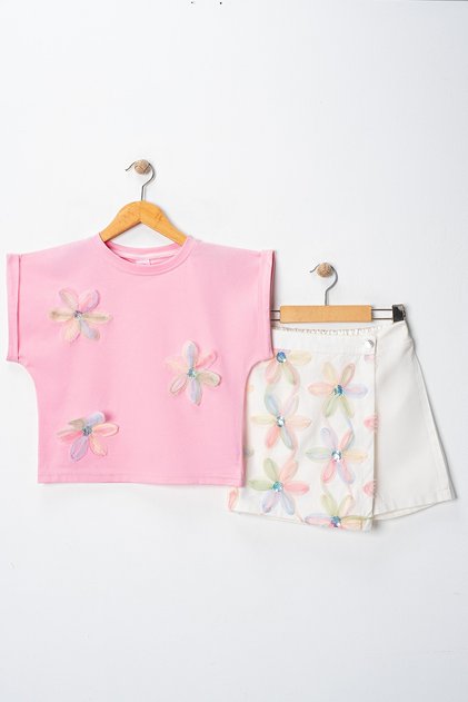 Floral Patterned Shorts Skirt 2-Piece Children's Set