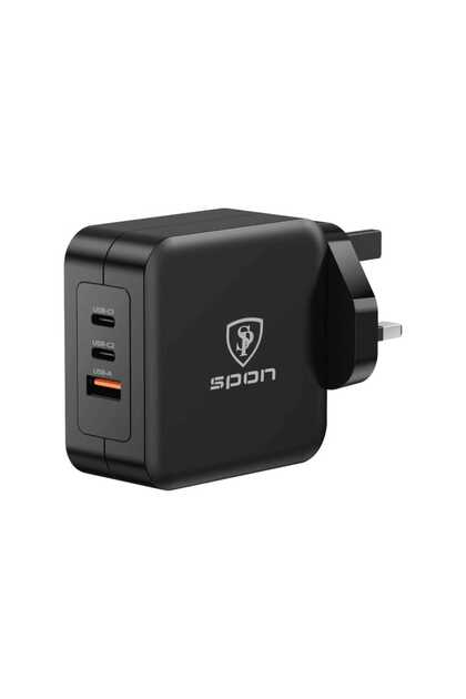 شاحن حائط بقوة 100 واط مزود بمنفذ USB ومنفذين PD يدعم الشحن السريع باللون الأسود