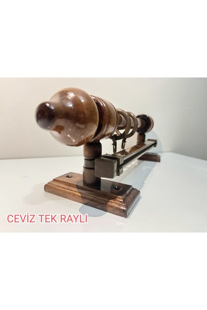 ZE-SA RUSTİK- ASFOR CEVİZ Tek Raylı Ahşap Rustik Perde Askısı Rustik Borusu 200 Cm