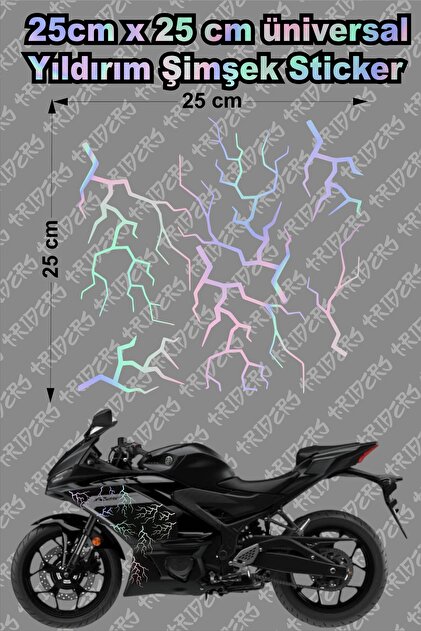 Şimşek Yıldırım Sticker 25x25cm Folyo Kesim Evrensel Üniversal Desen Kaplama