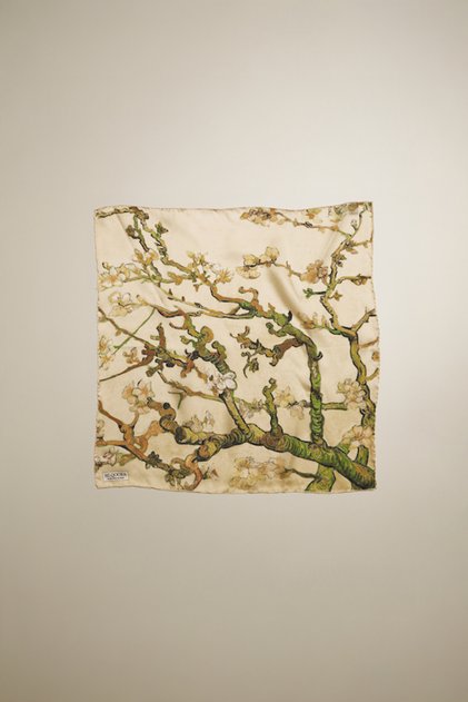 100% Silk Bandana Scarf(55X55 cm) -Vincent Van Gogh(Almond Tree White)