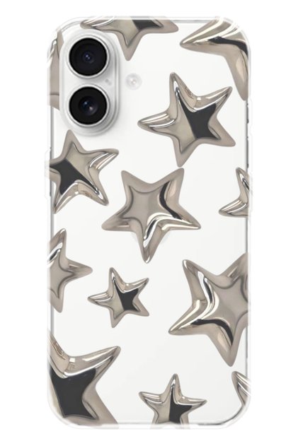 iPhone 16 Şeffaf Stars Desenli Silikon Telefon Kılıfı