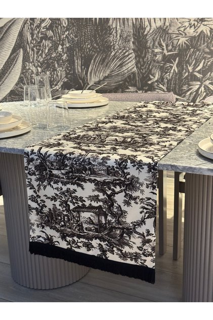 Rustik Köylü Kadın Dekoratif Baskılı Saçaklı Runner 1 Adet 40x140cm (SKSCR-11)