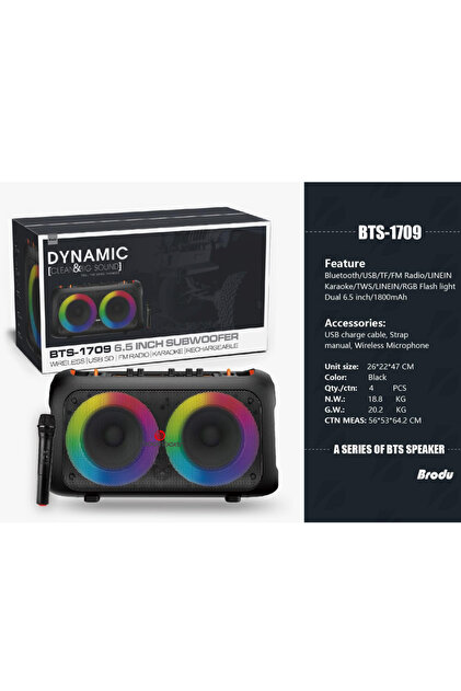 Boomboxtr Bts 1709 Taşınabilir Şarjlı Bluetooth Hoparlör Usb,Aux