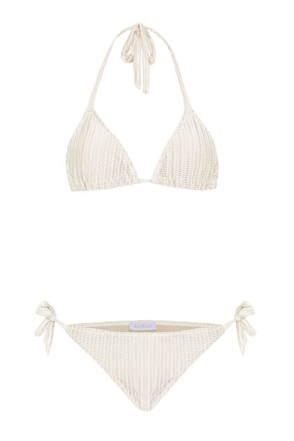 Zigzag Desen Bej Bağlamalı Bikini Takım