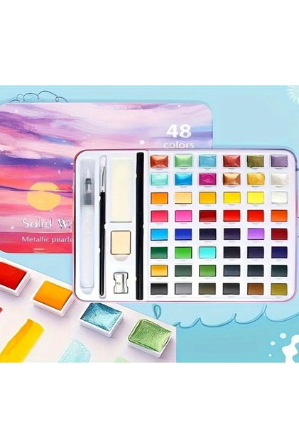 Art Design Tablet Suluboya Seti 48 Renk Metal Kutu