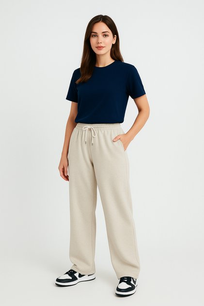Women's Baggy Wide Cut, Sports Sweatpants Style Oversize Loose Wide Leg Pants (Pike Fabric)