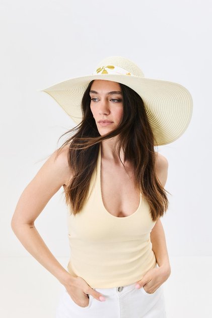 Wide Brim Straw Beach Hat Y25730-11 Cream