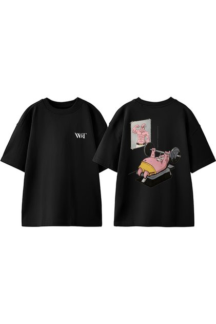 Patrick Gym 1 Design Back Printed Cotton Black Oversize T-Shirt