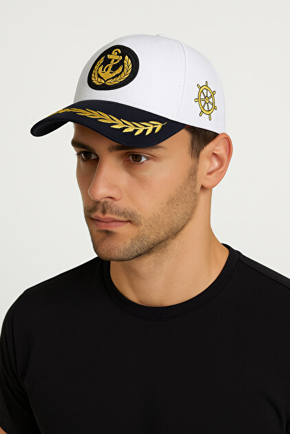 Sailor Anchor Crest Adjustable Unisex White Captain Hat