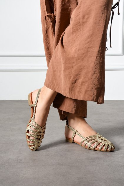 Genuine Leather Lace Detail Braided Women's Daily Sandals