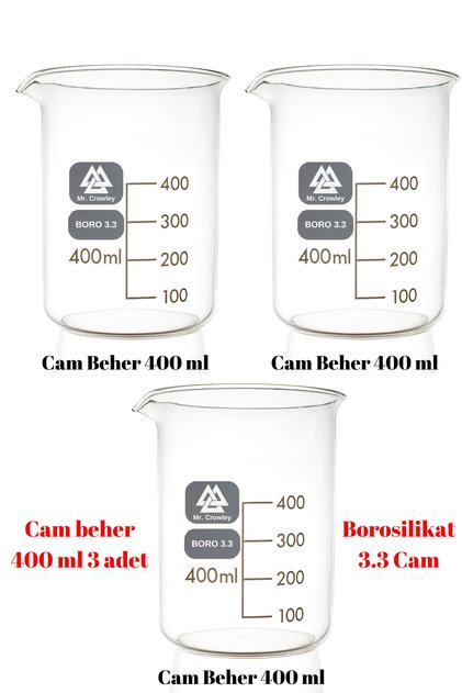 Cam Beher 400 ml 3 adet Kısa Form Isıya Dayanıklı Beherglas