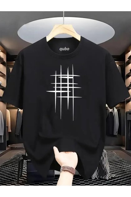 qubo Unisex Oversized Printed Cotton Crew Neck Short Sleeve BLACK T-shirt