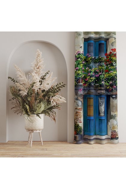 Mediterranean-Inspired City View Background Curtain – Warm & Original Decoration 140X260 cm Single Wing