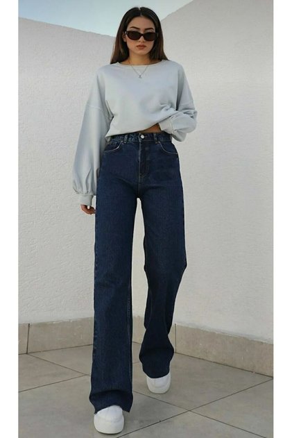 Camelia Gold Ikon 90's Dark Blue Navy Super Extra High-Waisted Palazzo Loose Jeans Pants