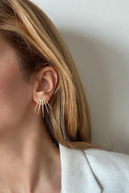 Altın Kaplama Minimalist 4 Ok Figürlü Çivi Küpe