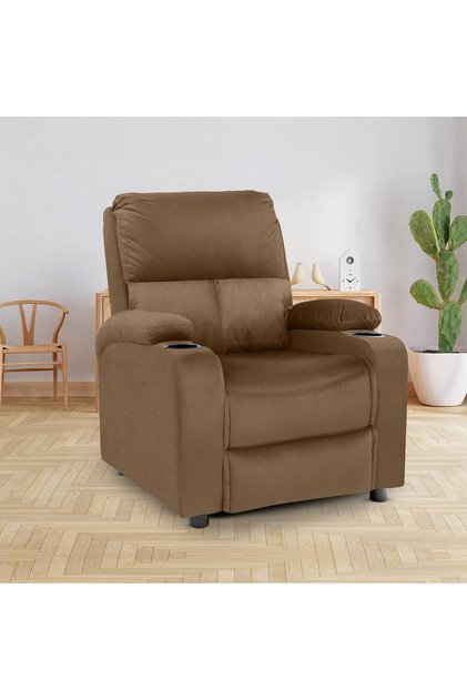 Velvet Classic Cinematic Recliner Chair with Cups Holder - Light Brown - NZ70