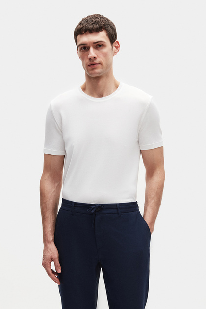 Slim Fit Ecru Summer Rayon Knitwear T-Shirt