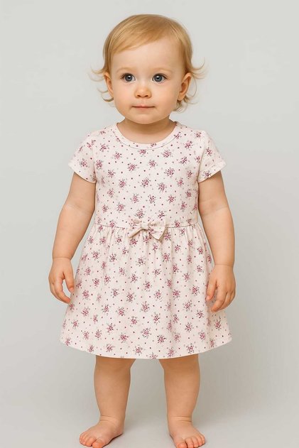 - Comfortable Use Flower Patterned Girl's Summer Combed Cotton Dress - Breathable Lycra Fabric