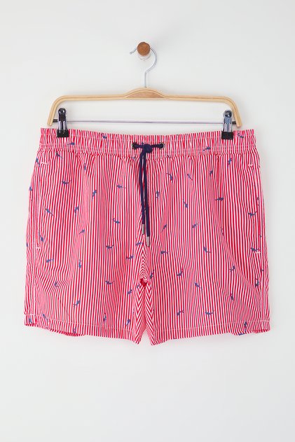 Red Standard Size Striped Fish Pattern Swimsuit Swim Shorts Tmnss25Ds00000