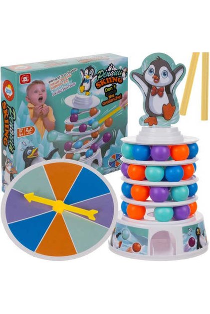 Pinguinul pe turn - Joc de îndemânare pentru copii, Joc de societate cu bile colorate, Multicolor