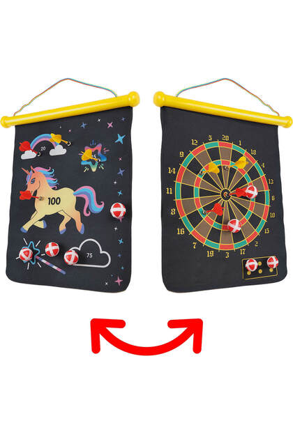 Joc Darts magnetic pentru copii Unicorn, cu 4 sageti si 4 bile velcro, 34x45 cm