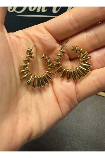 Gold Steel Spiral Hoop Earrings