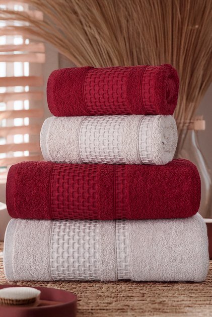 Petek Set of 4 Bath Towels Hammam Set 100% Cotton