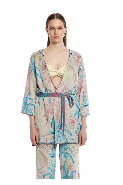 Tropıcal Desenli Triko Kimono