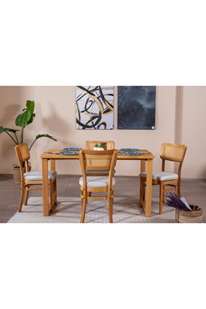 Vivense HAZERAN İSKANDİNAV MASA TAKIMI, 4 SANDALYE 1 MASA, 80X140