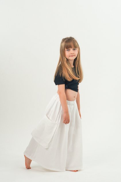 Girl's Cali White Muslin Trouser Skirt