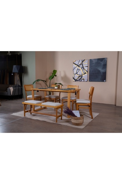 Vivense HAZERAN İSKANDİNAV MASA TAKIMI, 4 SANDALYE 1 BENCH, 80X160