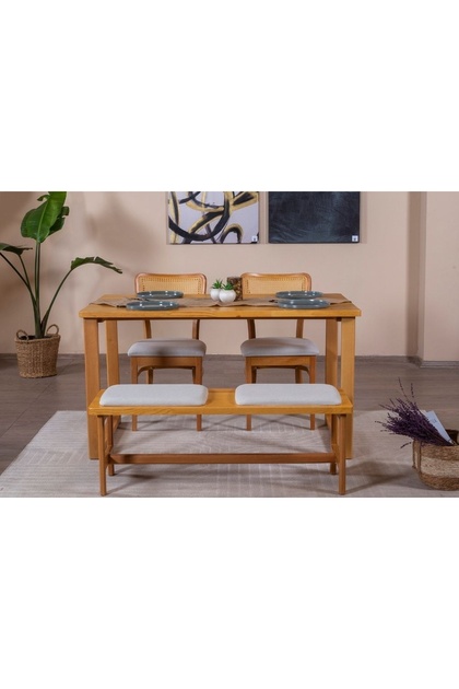 Vivense HAZERAN İSKANDİNAV MASA TAKIMI, 2 SANDALYE 1 BENCH, 80X140