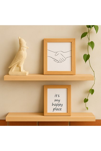 2'li Doğal Ahşap Gizli Raf Tutuculu Minimalist Duvar Rafı