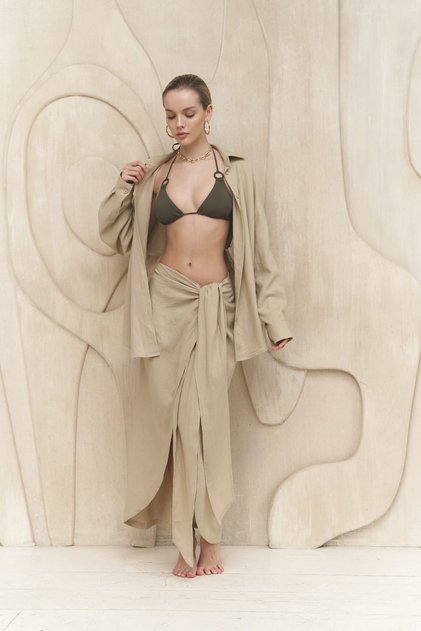 Charlotte Beige Leinenrock mit Schnürung