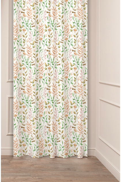 Flowers Leaf Square Geometric Lines Patterned Custom Design Digital Printed (Single Wing) Background Curtain