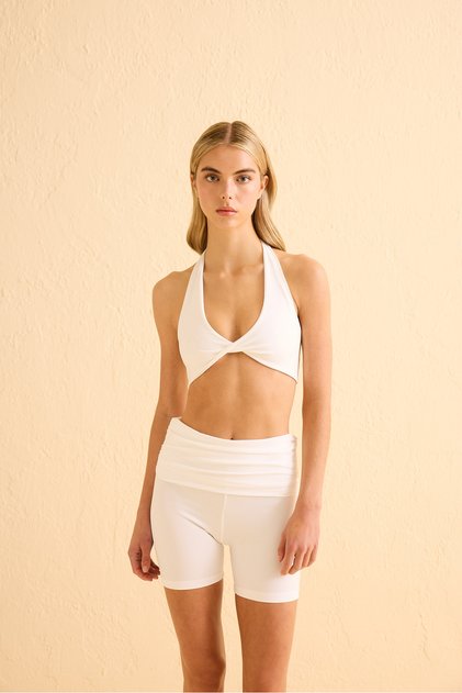 Gathered White Short Leggings