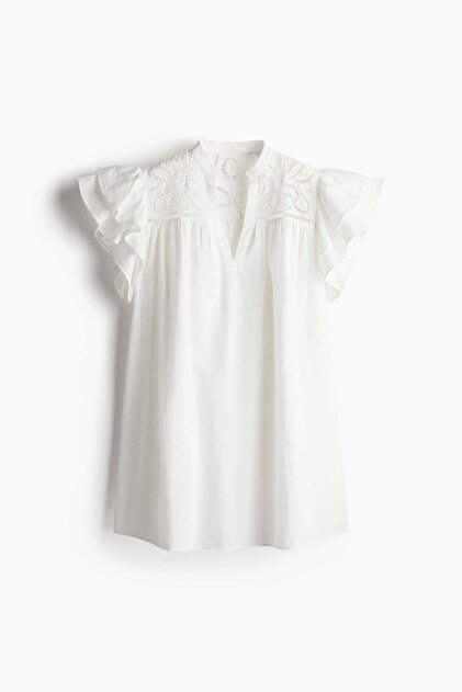 Flutter-sleeve dress with broderie anglaise