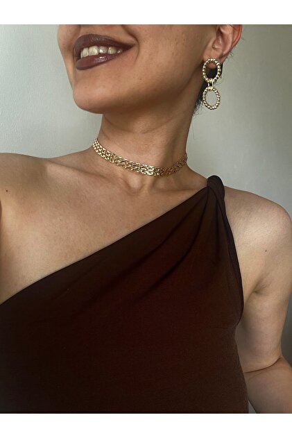 Hasır Örgü Altın Kaplama Choker Kolye